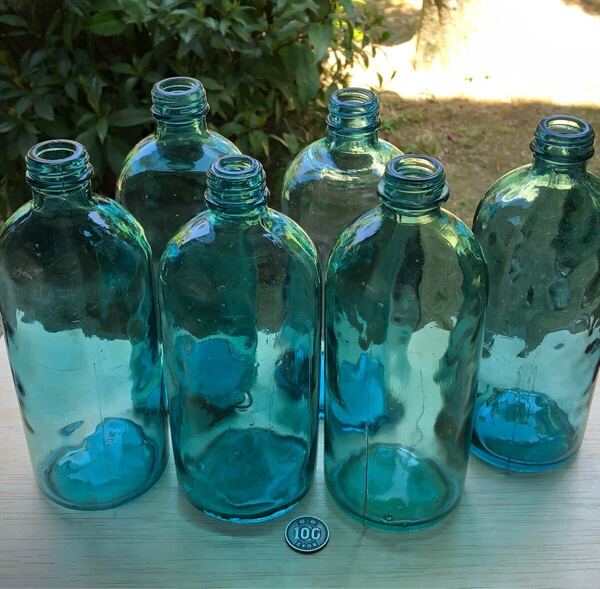 レトロ瓶 ガラス瓶 昭和レトロ 気泡 生花 花材 花瓶 インテリア ドライフラワー ラムネ色 ヴィンテージ 古いボトル 空き瓶