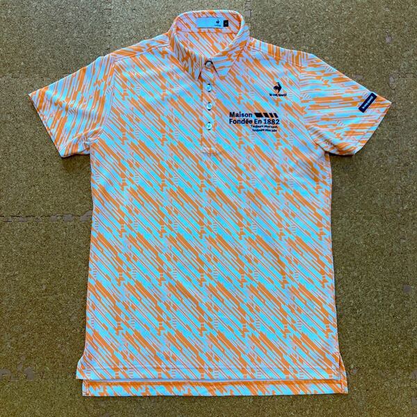 【美品】ルコック スポルティフ le coq sportif ポロシャツ ゴルフウェア 半袖シャツ半袖GOLF golf Mサイズメンズ オレンジ 半袖ポロシャツ
