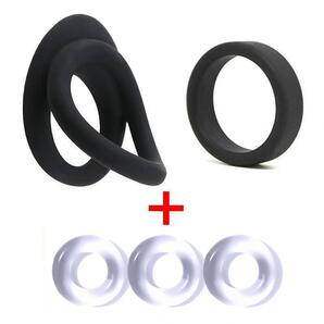 コックリング 仮性包茎矯正 勃起不全 早漏改善 防止 ペニス 亀頭露出 増大 シリコン製 二連 黒 ダブル+シングル+おまけ 匿名取引OK送料込