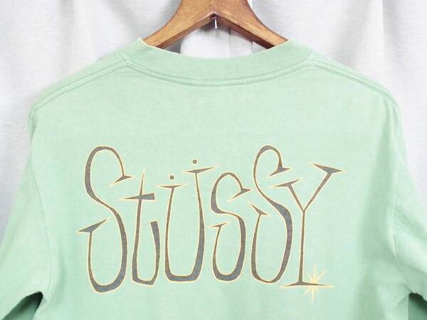 ◆80s 黒タグ◆OLD STUSSY オールドステューシー ロンT 長袖 Tシャツ カクテル柄 ティーグリーン USA アメリカ製 ヴィンテージ SKATE SURF