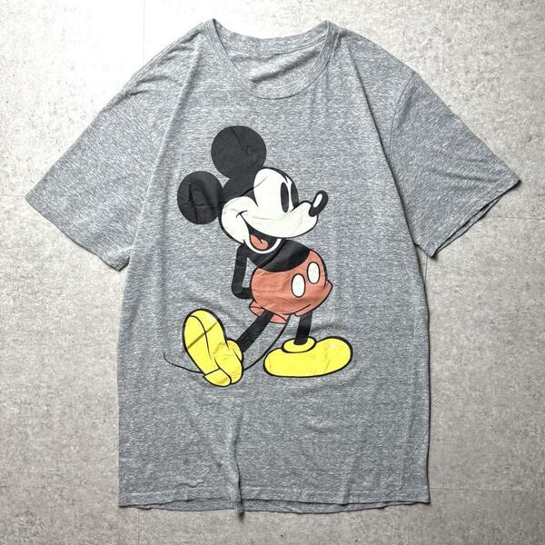 Disney ディズニー 半袖Tシャツ ミッキーマウス キャラクター ビッグプリント カジュアル グレー 灰色 M