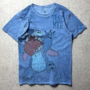 Disney ディズニー 半袖Tシャツ スティッチ キャラクター TRBL MKR トラブルメーカー 大判プリント カジュアル 柄 青 S