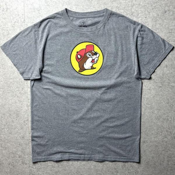 Buc-ee's半袖Tシャツ 企業ロゴ ガソリンスタンド コンビニ キャラクター ビーバー ピックアップトラック グレー 灰色 M