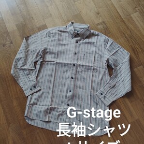 G-stage メンズ ボタンダウン コットン ストライプ 長袖シャツ L