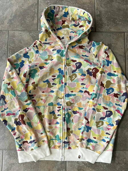 初期アーカイブ a bathing ape BAPE full zip hoodie multi camo マルチカモ フルジップ パーカー Lサイズ エイプ ベイプ