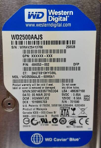 中古ハードディスク3.5インチ 250GB