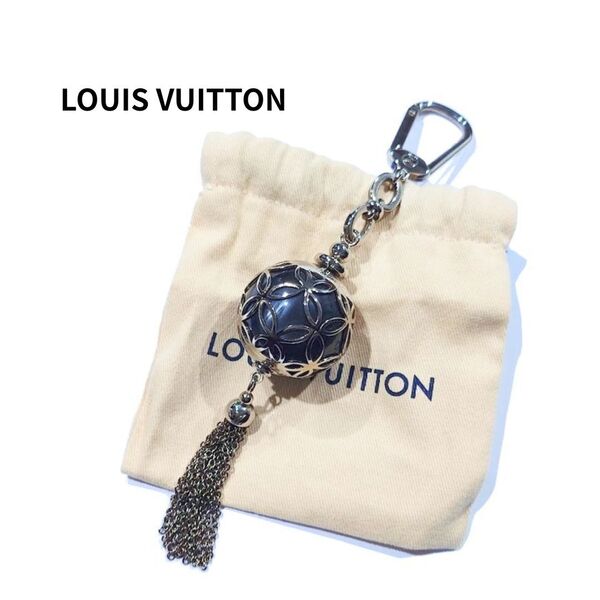 【希少】鑑定済 LOUIS VUITTON ルイ ヴィトン LV ポルト クレ アイスボール チャーム キーホルダー M66789 ブラック シルバー【送料無料】
