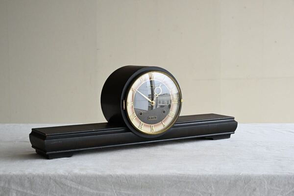 【骨董品】Rhythm Charmant 精工舎 ゼンマイ式 置時計 昭和レトロ アンティーク 木製 インテリア 手巻き 置き時計