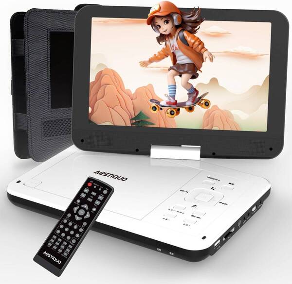 ポータブルDVDプレーヤー 12.5型 dvdプレーヤー 10.5インチ液晶 cdプレーヤー【車載用ホルダー&リモコン&リモコン用電池付 】