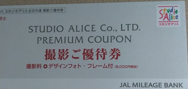 スタジオアリス JAL 撮影ご優待券 8,000円分