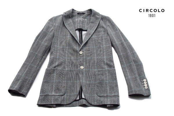 送料無料★【中古】チルコロ|CIRCOLO 1901|コットン ストレッチグレンチェックシングル2Bジャケット|44