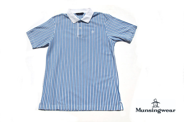 送料無料★【中古】マンシングウェア|Munsingwear|ストライププリント半袖ポロシャツ|メンズゴルフウェア|M