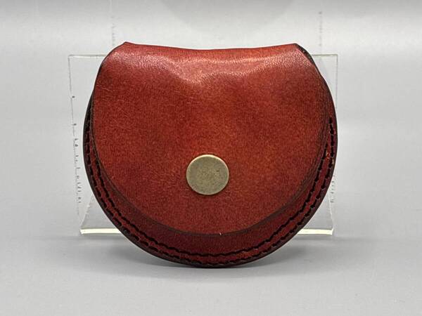 R07033☆ハンドメイド 牛ヌメ革 ウェットフォーム 丸形 コインケース 小銭入れ 手染め☆