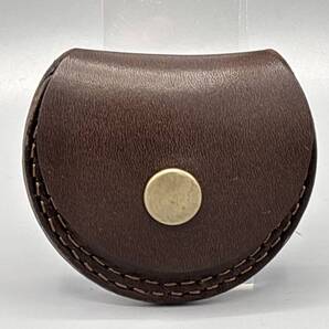 R07039☆ハンドメイド 牛革 ウェットフォーム 丸形 コインケース 小銭入れ ブラウン☆