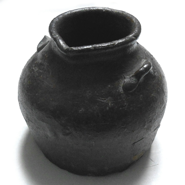 古越前 お歯黒壺 木箱付 口径7.3㎝ 東Y5-0718④