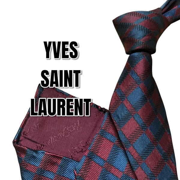 YVES SAINT LAURENT ダークレッド系 チェック柄 日本製