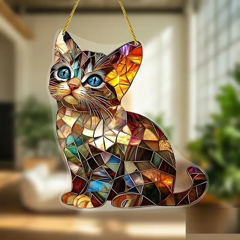 かわいい子猫 サンキャッチャー ステンドグラス風 アクリル板(2D)