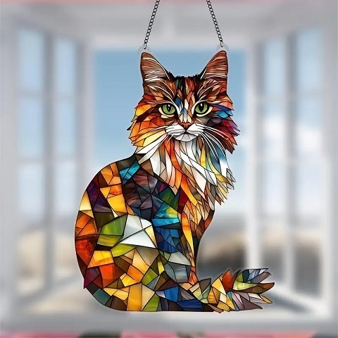 カラフルキャット(ステンドグラス風) サンキャッチャー アクリル板(2D)
