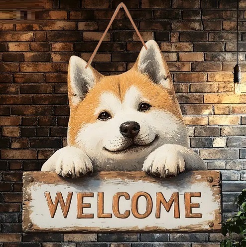 秋田犬(Mサイズ) ウエルカムボード 木製(2D)
