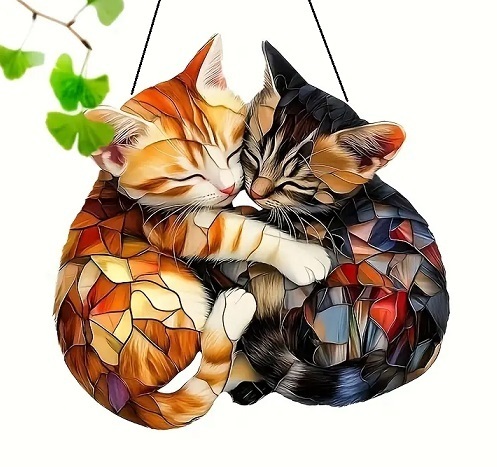 子猫(w) サンキャッチャー ステンドグラス風 アクリル板(2D)