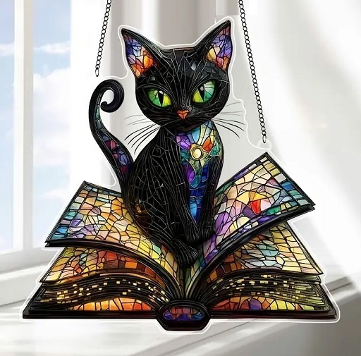 魔法の本と黒猫 サンキャッチャー アクリル板(2D)