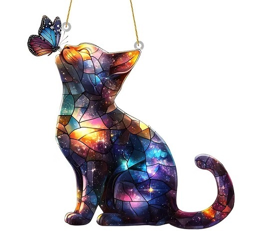 美しい猫と蝶 サンキャッチャー アクリル板(2D)