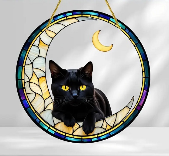 三日月と黒猫 サンキャッチャー アクリル板(2D)