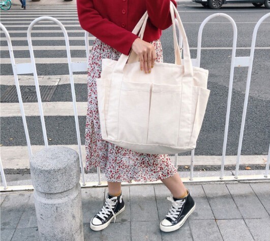 大容量 キャンバストートバッグ A4 手提げ シンプル マザーズバッグ 旅行 男女兼用 レディース 通勤 通学 カバン 帆布 白 ホワイト