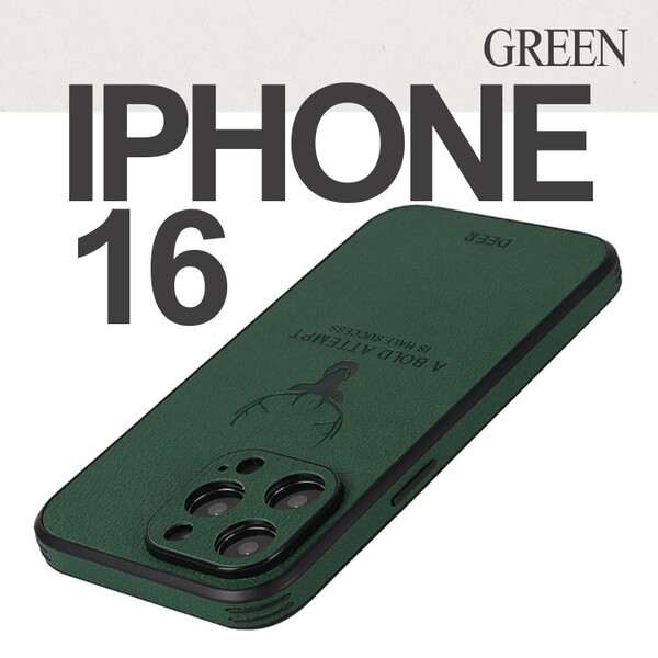 iPhoneケース iPhone16ケース グリーン 鹿 レザー スマホカバー新品 定番 緑 保護 耐衝撃 薄型 アイホンケース 携帯ケース かっこいい