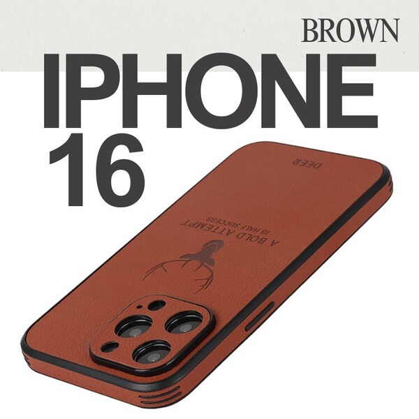 ブラウン iPhone16ケース レザー 鹿 耐衝撃 茶 カバー 可愛い かっこいい ロゴ 大人 おしゃれ 新品 韓国 iPhoneケース スマホケース お洒落