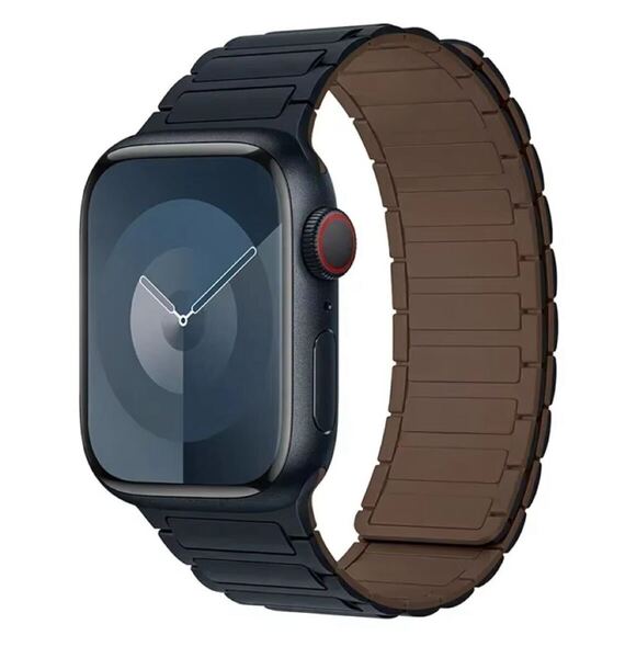 Apple Watch バンド シリコン マグネット 簡単装着 ブラック×カーキ 42mm(Series 10) 41mm 40mm 38mm アップルウォッチ ベルト スポーツ