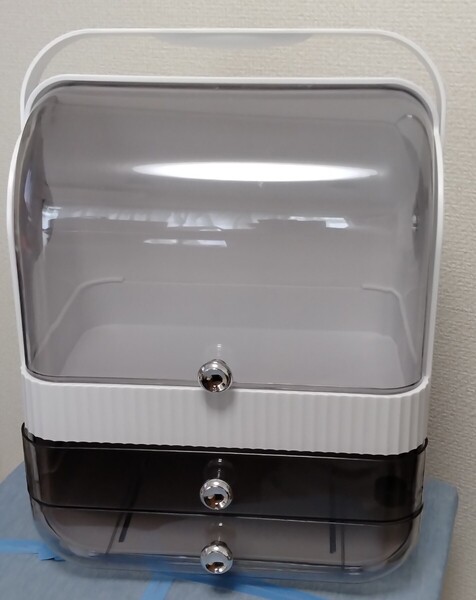 送込 新品 たっぷり大容量 メイクアップ オーガナイザー 引出付 ホワイト 化粧品 収納 ボックス 透明 スキンケア 香水 リップ マルチ 自立
