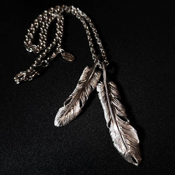 SAAD フェザーペンダント 2連シルバー925 大サイズフェザーネックレス SILVER925 STERLING SAAD 右向き 左向き 大サイズ 大型 Feather