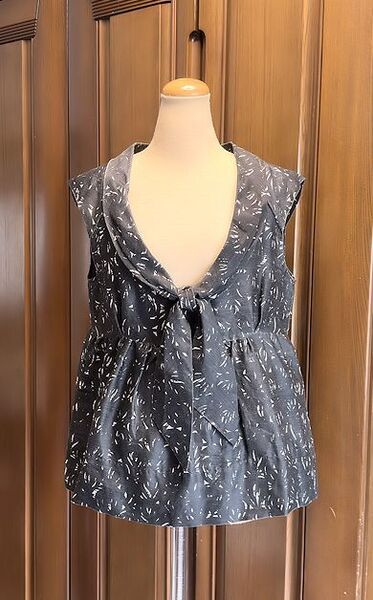 値下★ISABEL MARANT イザベルマラン★シルク混ヴァージンウール・襟サッシュ・ギャザーフレア・・ブラウス・ダークグレー×ホワイト