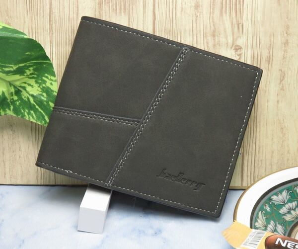 二つ折り財布 メンズ 財布 、コンパクト 財布、薄い軽量,カード入れ、小銭入れ*新品*当日発送(濃いグレー)