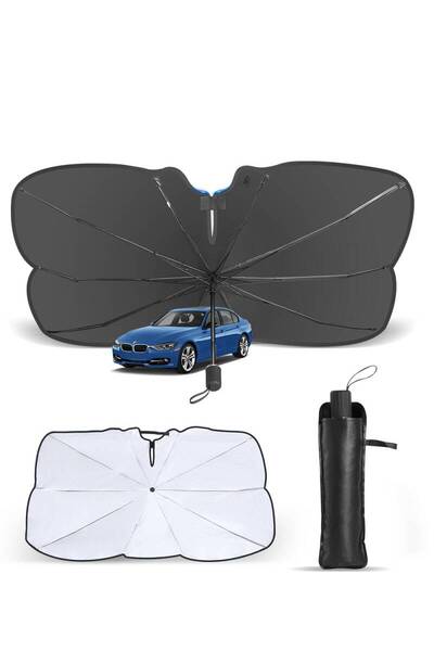 車用傘式サンシェード 【新型モデル】 遮熱日除け UVカット 紫外線遮蔽 断熱 折り畳み式 フロント 頑丈 バックミラー開き口 取