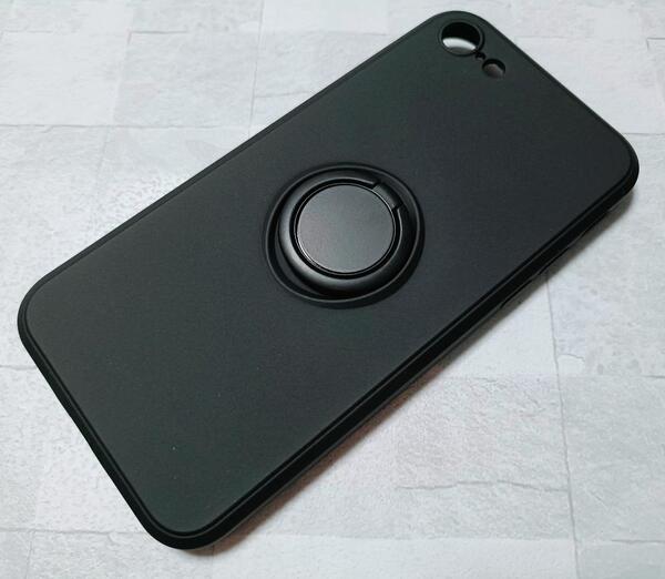 スマホリング iPhone7/8/SE ケース 車載 保護カバー ブラック