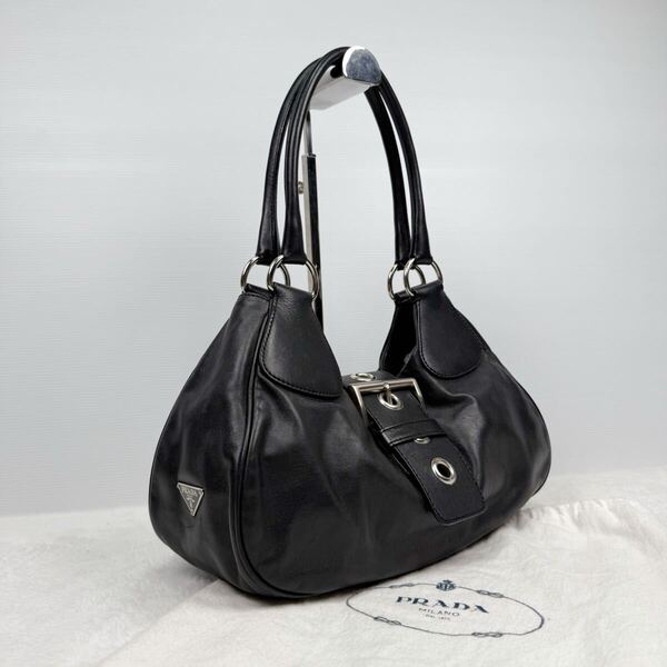 Prada Moon Bag Nappa Leather Black Y2K プラダ ムーンバッグ ハーフムーン ハンドバッグ ショルダーバッグ 肩掛け オールレザー ブラック