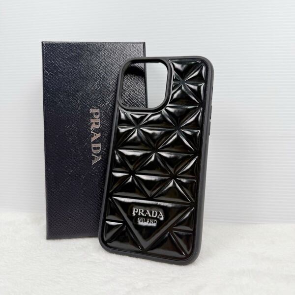 PRADA iPhone14 pro max パデッドケース カバー ブラッシュドレザー キルティング ブラック 黒 2ZH165