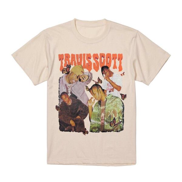 トラヴィススコット Travis Scott ラップ Tシャツ 半袖 ナチュラルMサイズ 90年代 ヒップホップ ビンテージ プリント ストリート ゆったり
