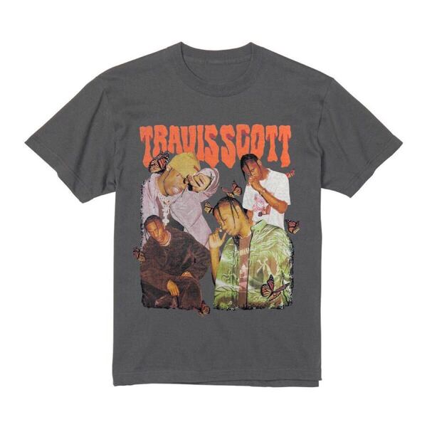 トラヴィススコット Travis Scott ラップ Tシャツ 半袖 チャコールLサイズ 90年代 ヒップホップ ビンテージ プリント ストリート ゆったり