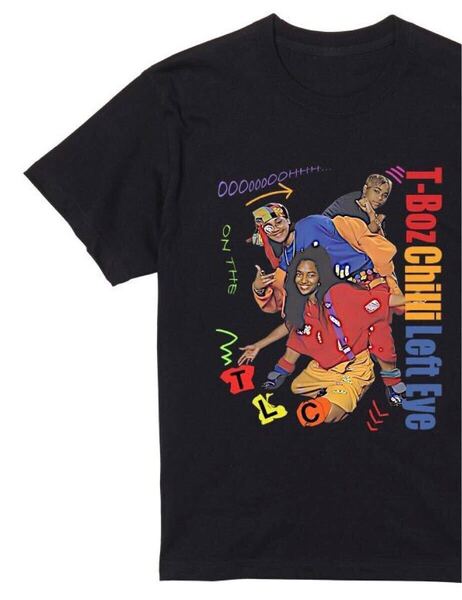 TLC T-BozChilliLeftEye Tシャツ 半袖 ブラックLサイズ 90年代 R&B ラップ ヒップホップ プリント ストリート ビンテージ ゆったり
