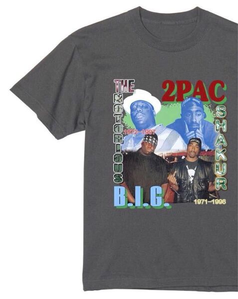 送料込み 2PAC B.I.G. Tシャツ 半袖 チャコールXLサイズ 90年代 ラップ ヒップホップ ビンテージ プリント ストリート ゆったり 大きめ