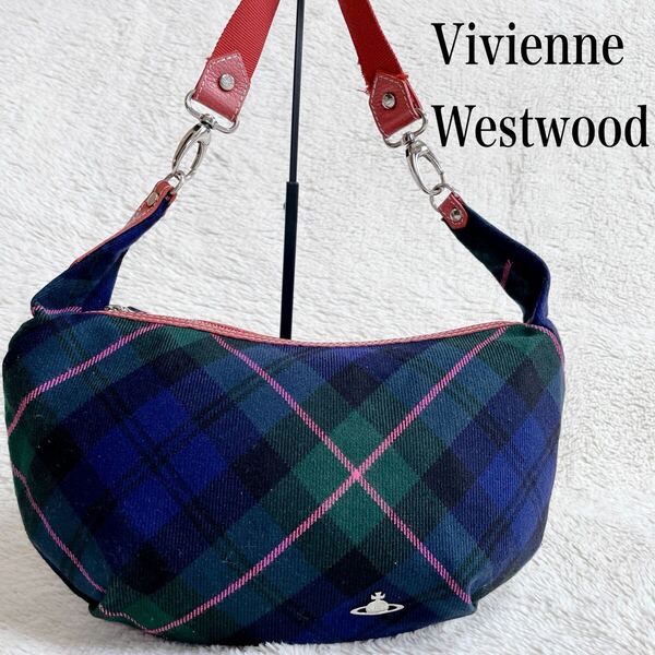 ヴィヴィアンウエストウッド ハーフムーン チェック オーブ ショルダーバッグ Vivienne Westwood