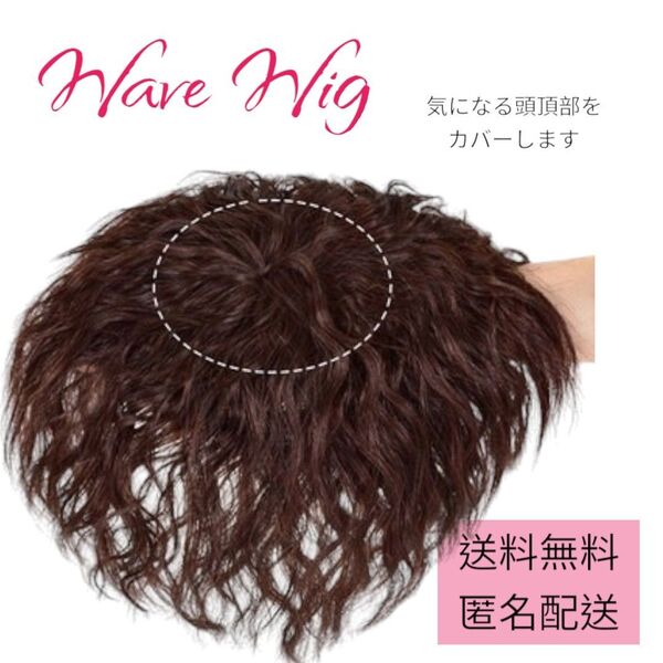 ウェーブ ダークブラウン パーマ ヘアピース 頭頂部ウィッグ クリップ装着 簡単 部分ウィッグ