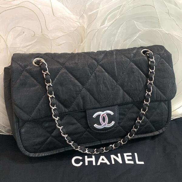 CHANEL マトラッセ チェーンショルダーバッグ コーティングナイロン 黒