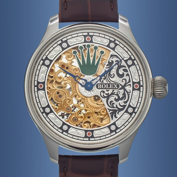 アンティーク Marriage watch Rolex 懐中時計をアレンジした 48mmのメンズ腕時計 半年保証 手巻き スケルトン