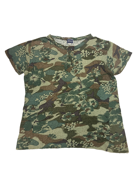 45rpm フォーティーファイブアールピーエム 迷彩 カモフラージュ ヘンリーネック Tシャツ カットソー 2 MADE IN JAPAN ハイビスカス 花柄