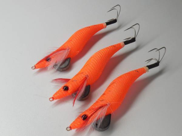 新品 タコエギ★送料無料★3本セット サイズ:3.5 蛸釣り 蛸掛け タコジグ 人気方ー:オレンジ マダコ 真蛸釣り 夜光ボディ