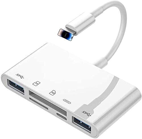 SDカードリーダー 5in1 Lightning-USB/SD/TF 変換アダプタusb3.0高速データ双方向転送可能 急速充電 設定不要